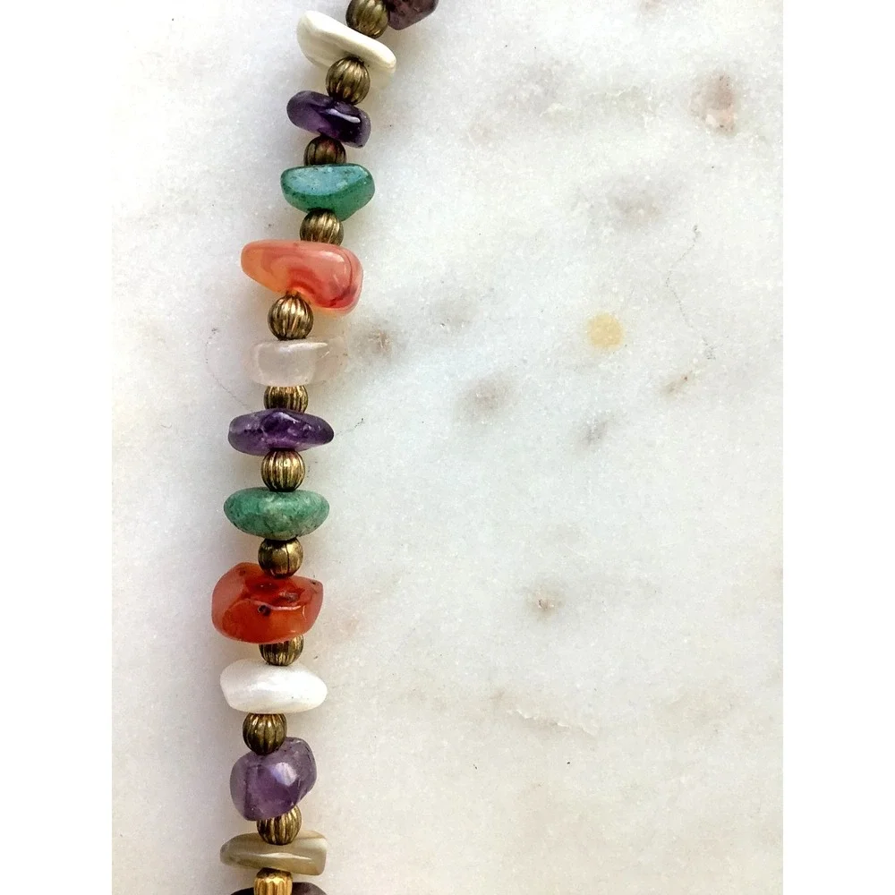 Vintage Beggars Bead Necklace Polished Multicolor Natural Stones  - 18 Inch - Picture 7 of 8